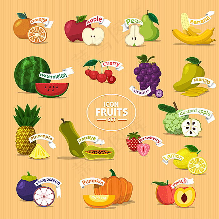 16款美味水果图标矢量素材图片