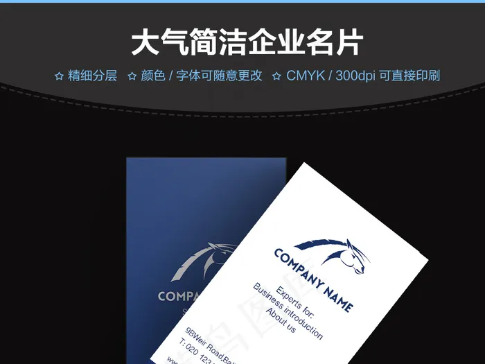 大气简洁深蓝色企业名片设计