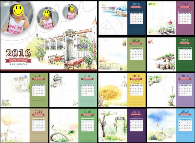 2016年DIY照片台历模板图片