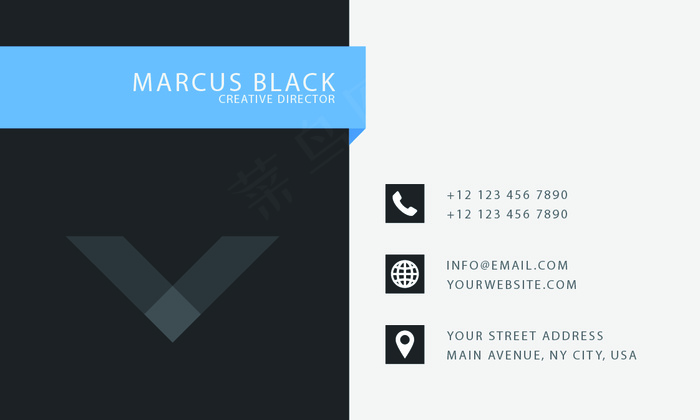 简约时尚蓝色黑色名片