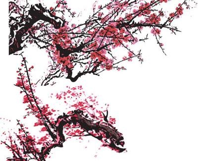 两款国画梅花矢量素材ai矢量模版下载