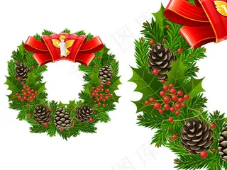 超酷质感的圣诞节花环矢量素材