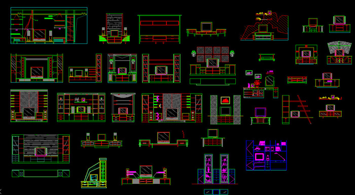 414套电视背景墙CAD图库