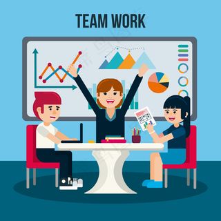 扁平团队合作商务业绩矢量集合