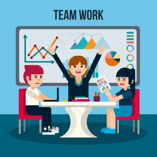 扁平团队合作商务业绩矢量集合