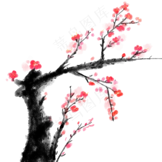 手绘古风中国风水墨红色梅花元素手绘古风中国风水墨红色梅花元素