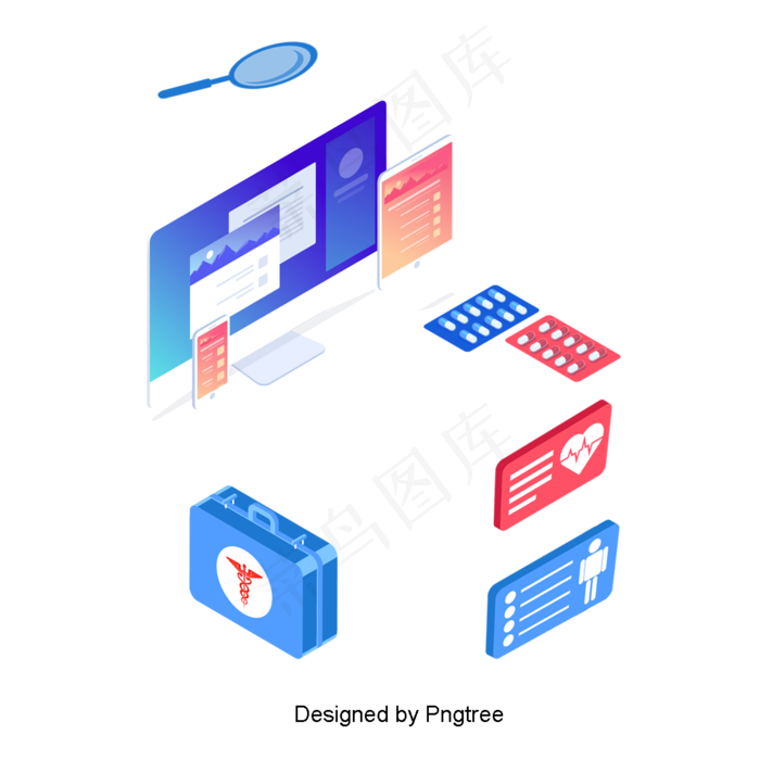 现代时尚2.5D医疗急救装饰插图现代时尚2.5D医疗急救装饰