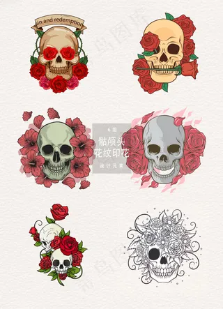 创意手绘骷颅头印花花纹AI素材