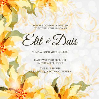黄色花朵婚礼邀请函图片