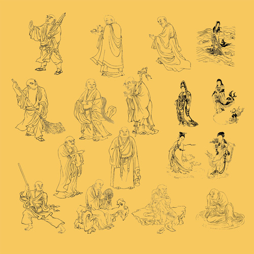 宗教白描素材大全传统文化PSD素材psd模版下载