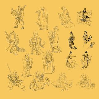 宗教白描素材大全传统文化PSD素材