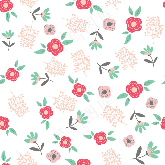 红色小碎花卡通矢量小清新背景纹理