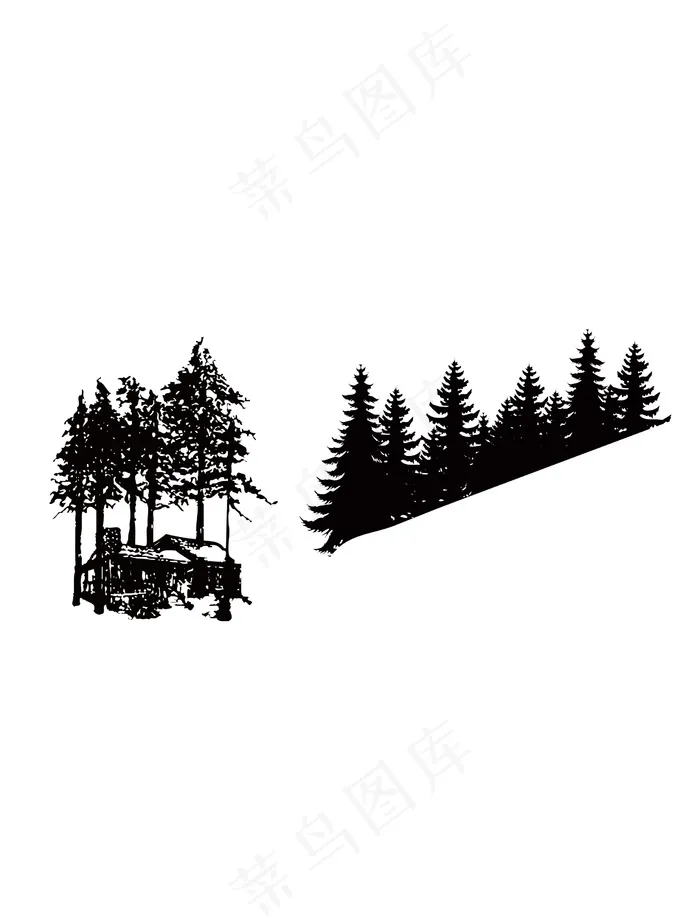 山脉简笔画树木山剪影风景自然素材
