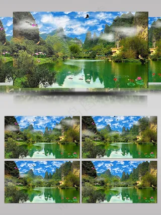 大美中国碧水蓝天舞美背景