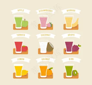 9款新鲜果汁矢量素材