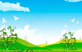 蓝天草地风景图片