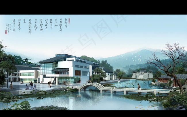 生态度假村景观效果图psd模版