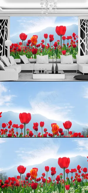 小清新彩色天堂鸟公鸡花壁画背景墙模...