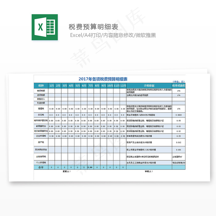 税费预算明细表