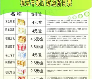牛奶价目表图片