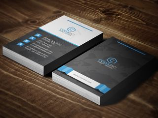 黑色蓝色大气竖版名片模板