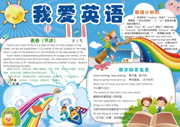 可爱卡通小学生我爱英语手抄报小报模...(4961X3508(DPI:300))psd模版下载