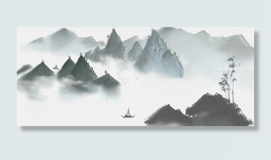 手绘国画水墨山水中国风古风小船,免抠元素 手绘国画水墨山水中国风古风小船,免抠元素