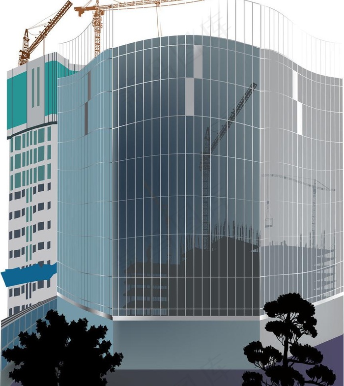 城市建筑工地剪影图片eps,ai矢量模版下载