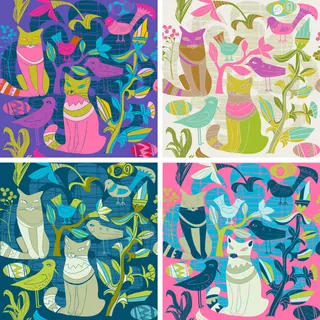 卡通风格的装饰鸟和猫02矢量