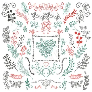 花纹素材唯美花卉花环手绘花朵矢量素...