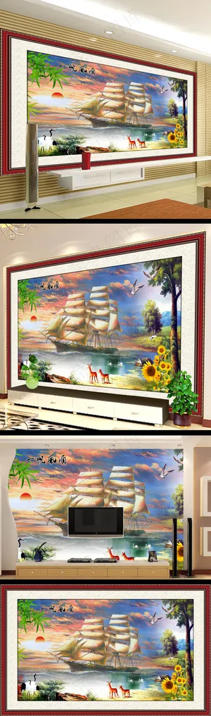 海面风景油画电视背景墙设计 海面风景油画电视背景墙设计