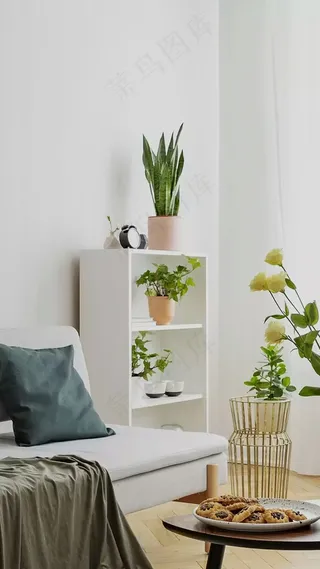 休闲沙发白色储物柜高清摄影图片