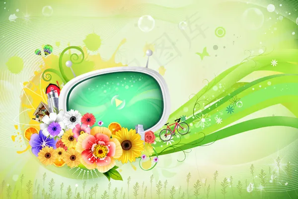 卡通电视和动感花纹(3000X2000(DPI:300))psd模版下载