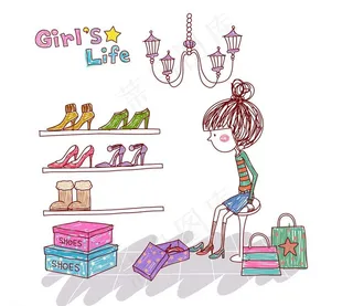 在试穿新鞋的女孩