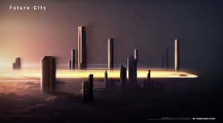 未来城市高速发展动车高铁建筑背景海报psd分层源文件ps素材