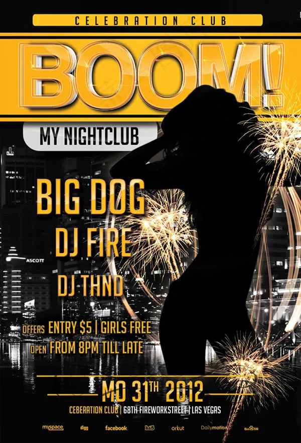 国外夜店KTV狂欢宣传海报psd素...