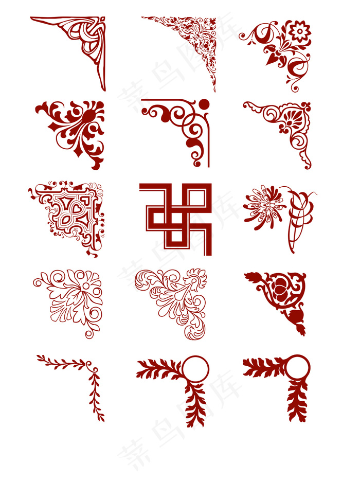 中国红欧式花纹边角元素