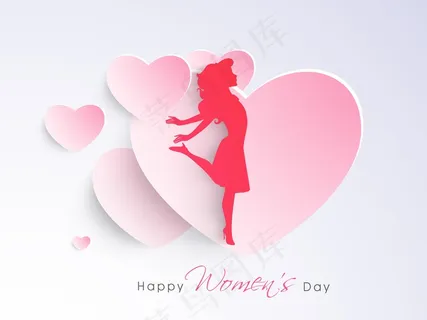 三八妇女节贺卡或海报的闪亮的粉色背景的女孩的轮廓设计 三八妇女节贺卡或海报的闪亮的粉色背景的女孩的轮廓设计