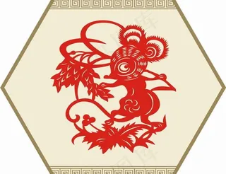 2008新春喜庆剪纸鼠矢量图03