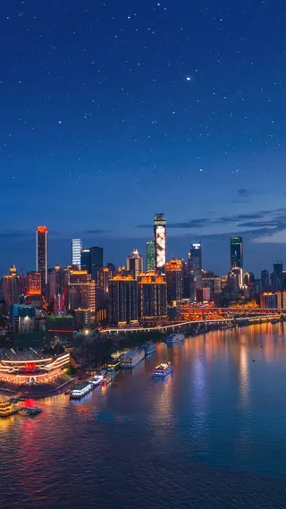 星空下的城市夜景高清摄影图片