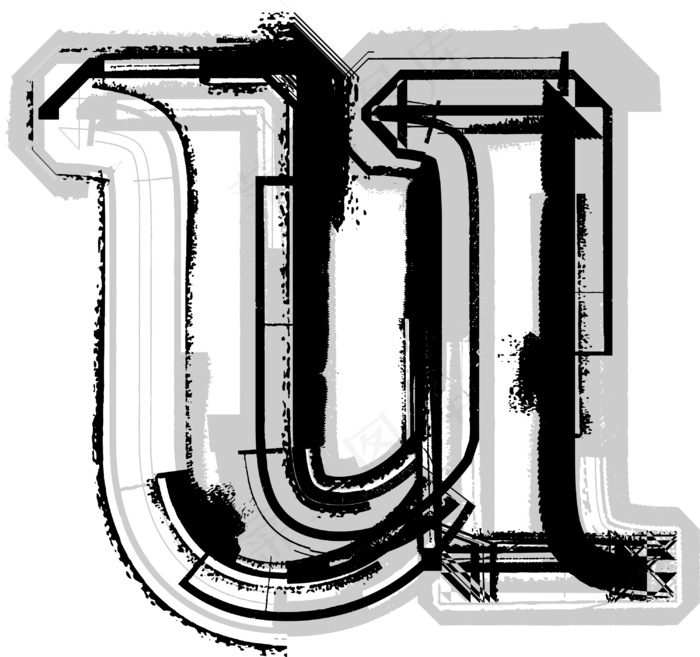 垃圾字体字母Ueps,ai矢量模版下载
