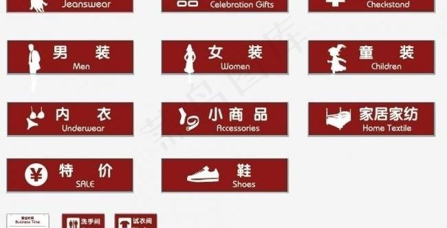 服装店铺分区指示牌图片ai矢量模版下载