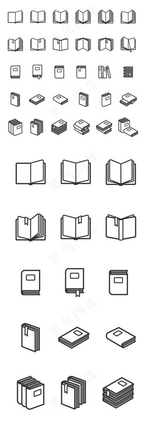 白色背景上的黑色线条书本图标矢量图...