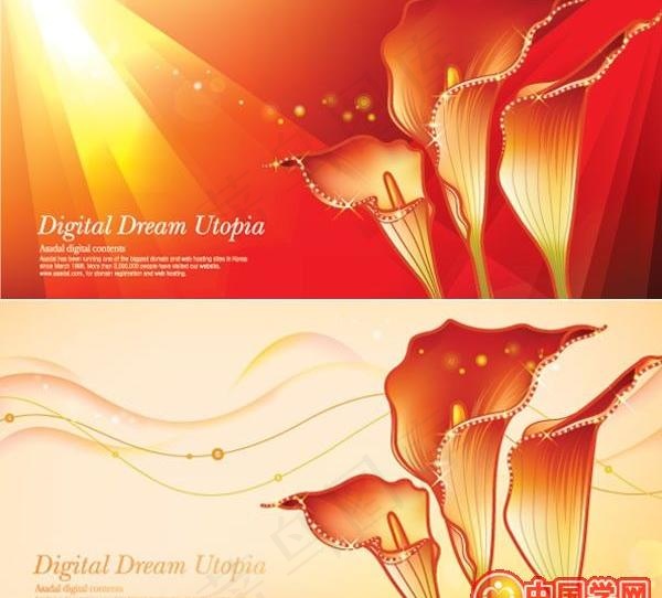 马蹄莲和梦幻背景矢量素材