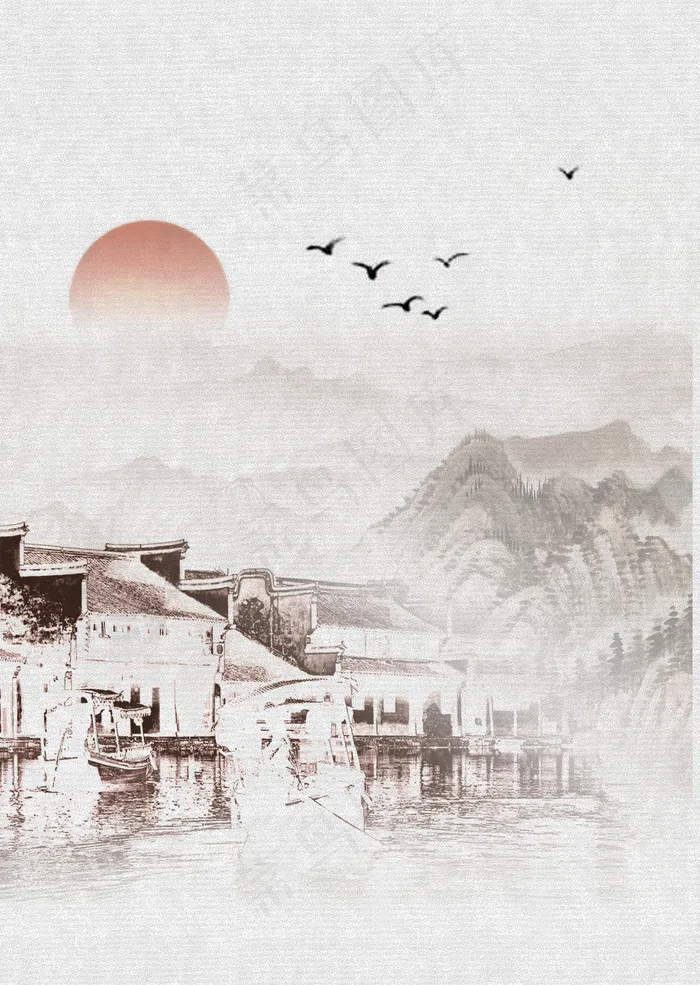 中国风山水意境装饰画背景(2132X3000(DPI:150))psd模版下载