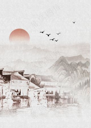 中国风山水意境装饰画背景