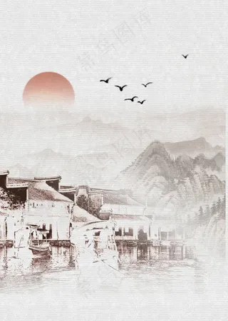 中国风山水意境装饰画背景