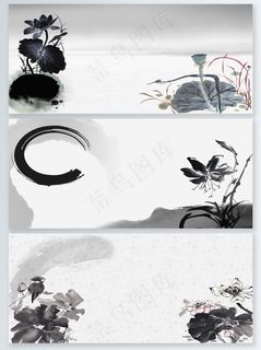 一组水墨展板背景素材PSD