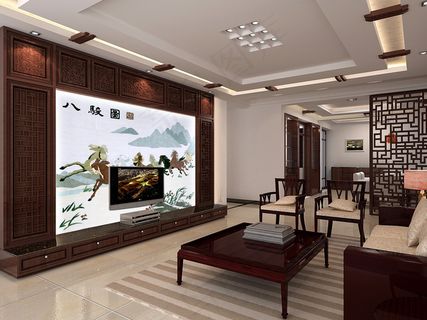 八骏图背景墙 客厅素材