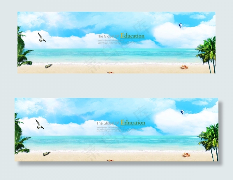 夏季蓝色天空清新沙滩背景素材